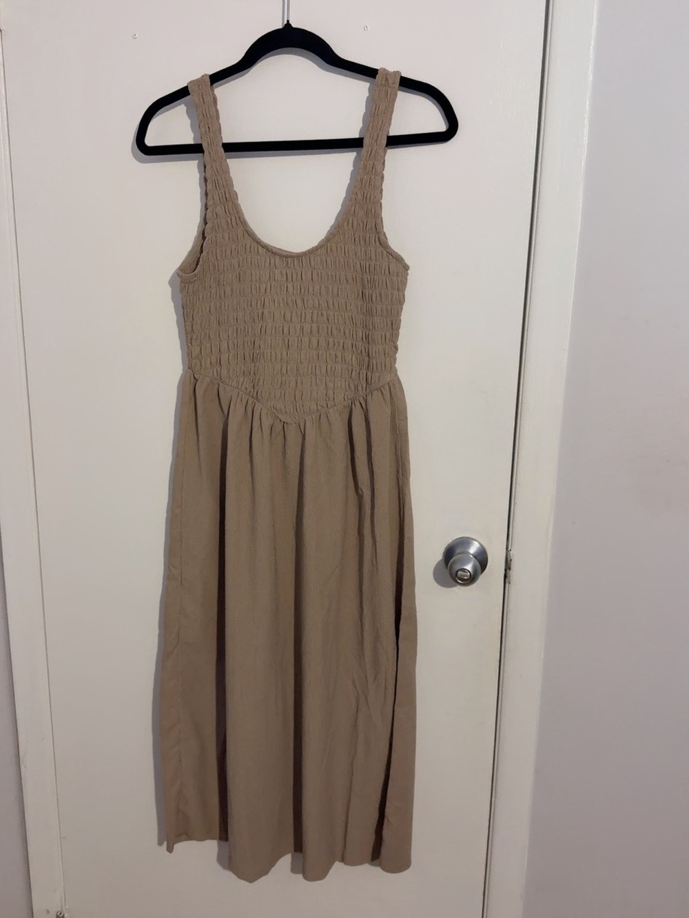 Old Navy Smocked Midi Maxi Dress XS Taupe Brown NWT